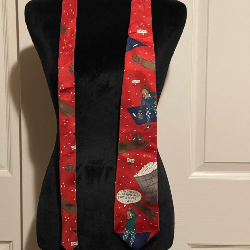 Richard L Torrey Red Cartoon Golf Print Necktie